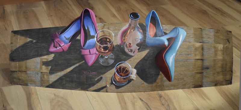 wine barrel art, old friends